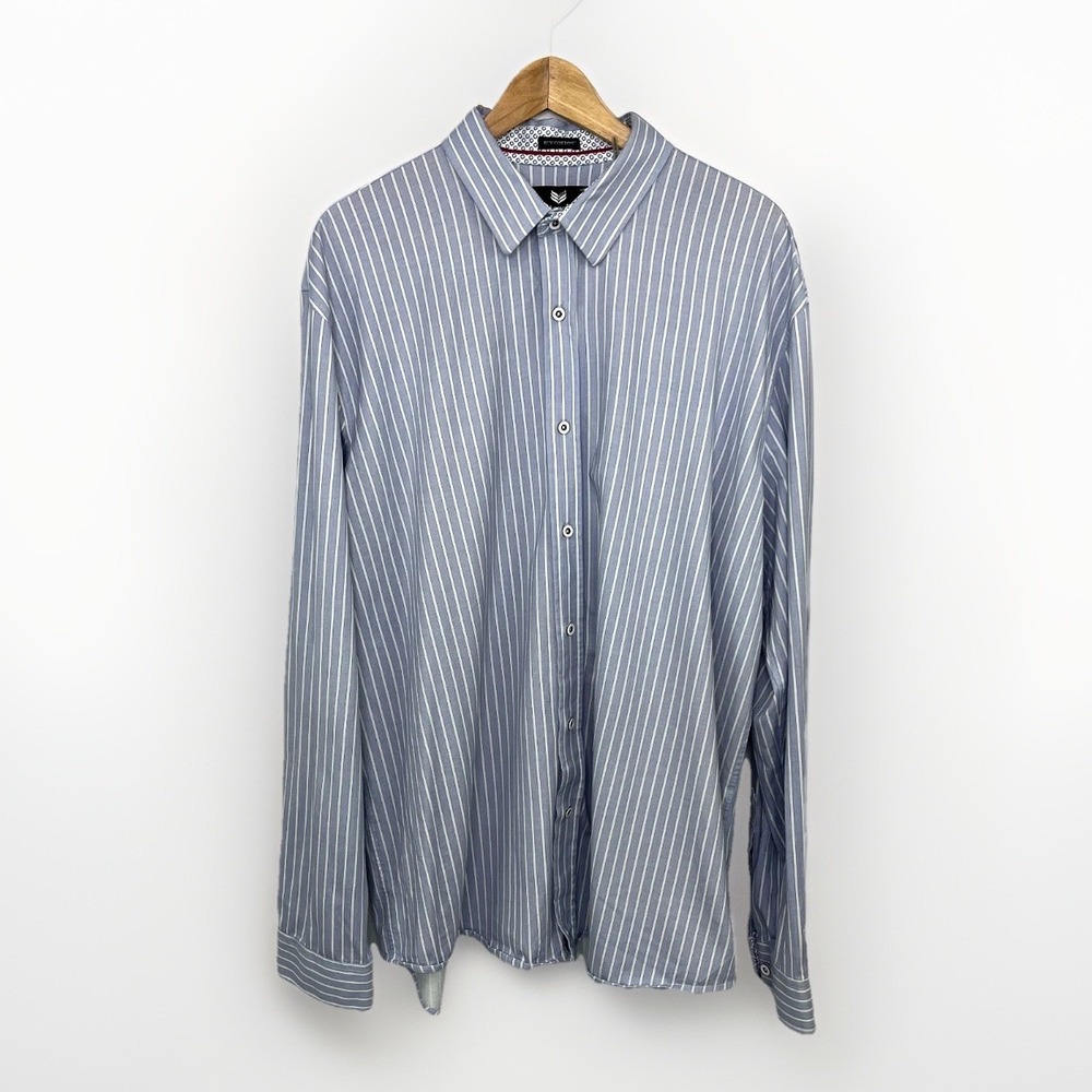 Buttercloth Dress Shirt Mens 2XL Blue Stripe Icy Cotton Regular Fit Stretch - Picture 2 of 13